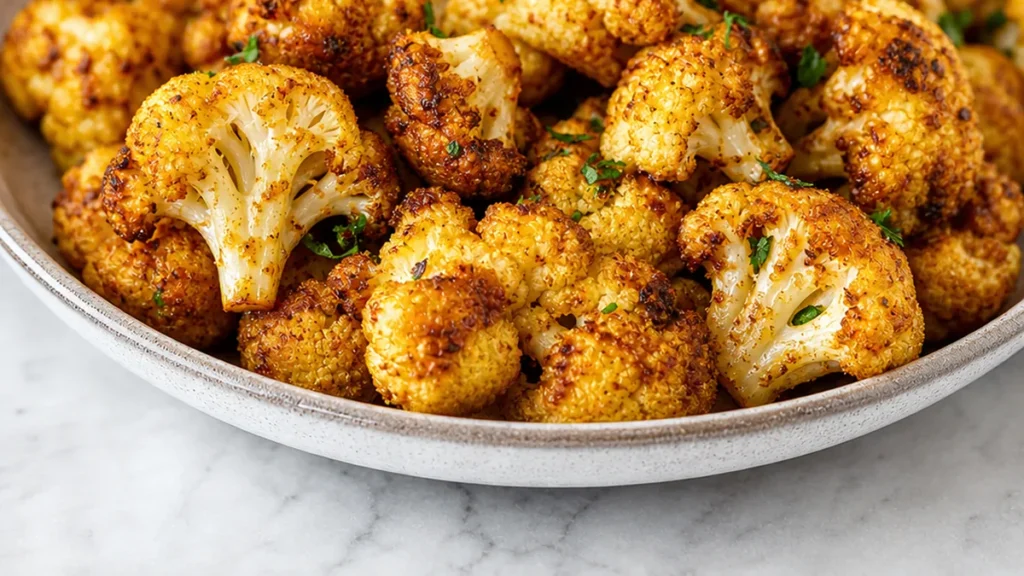 Crispy Air Fryer Cauliflower Perfection! Discover the best air fryer cauliflower recipe! Perfectly crispy and seasoned in just 20 minutes. A delicious and easy