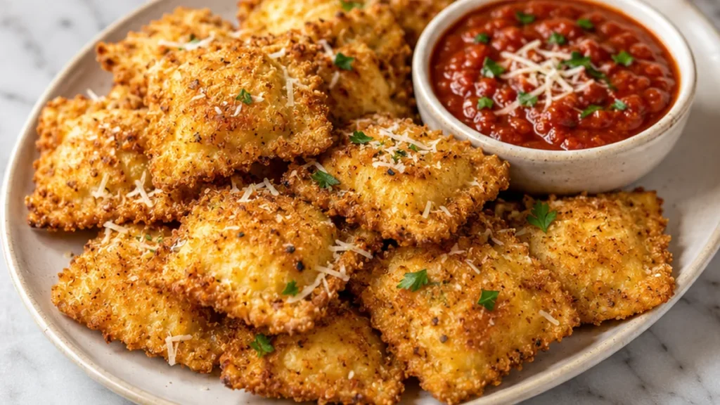 Crispy Air Fryer Ravioli Recipe - Discover the best air fryer ravioli recipe! Crispy, golden, and ready in minutes. Perfect appetizer served with marinara sauce