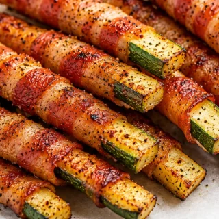 Bacon-Wrapped Zucchini Fries: Crispy Snack! - bacon zucchini - Bacon zucchini fries: Try these ultimate crispy air fryer bites! Easy to make, incredibly delicio