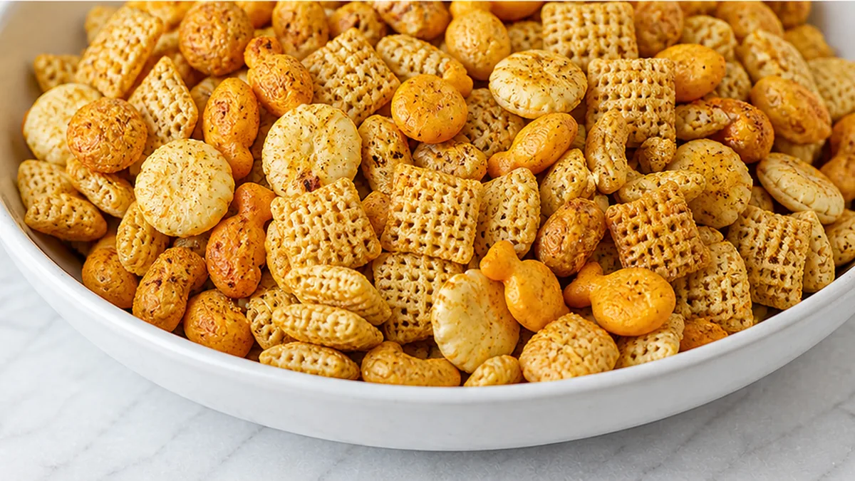 Crispy Air Fryer Chex Mix Snack - Discover the best Chex Mix recipe made in your air fryer! Crispy, savory, and easy to make in under 25 minutes. Perfect for an