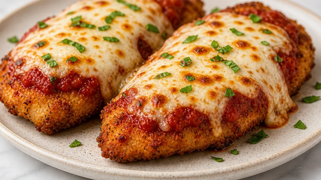 Crispy Air Fryer Chicken Parm - chicken parmesan - Discover the ultimate Air Fryer Chicken Parmesan! Crispy, juicy, and topped with melted mozzarella. Easy reci