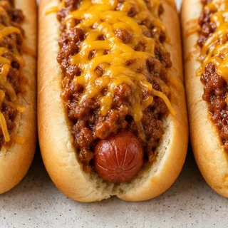 Craveable Chili Cheese Dogs in the Air Fryer! Chili cheese dogs: Make the best air fryer chili cheese dogs in just 15 minutes! Crispy hot dogs, melty cheese, an