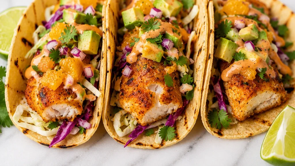 Air Fryer Fish Tacos - Easy & Delicious! Discover the best fish tacos recipe! Easy air fryer fish with fresh avocado-orange salsa and chipotle mayo. Perfect for