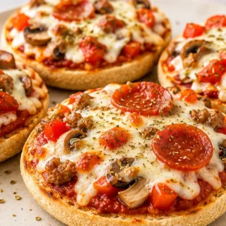Air Fryer English Muffin Pizzas! Muffin pizzas: Make these quick and easy air fryer English muffin pizzas in minutes! Perfect for snacks or dinner, they're cris