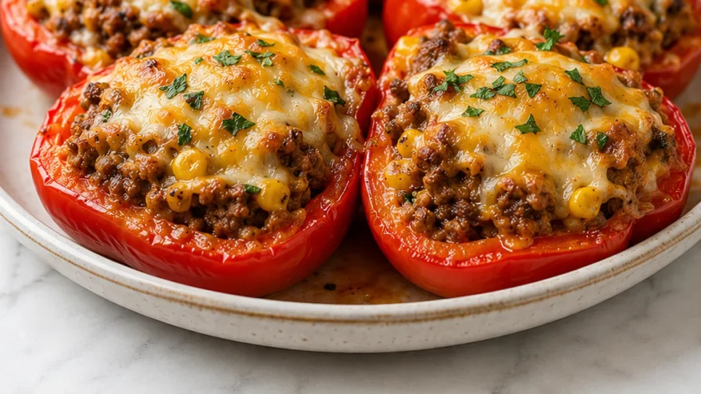 ️ Easy Air Fryer Stuffed Peppers Recipe - Discover the best air fryer stuffed peppers! Easy recipe with ground sirloin, beans, corn, and cheese. Ready in under