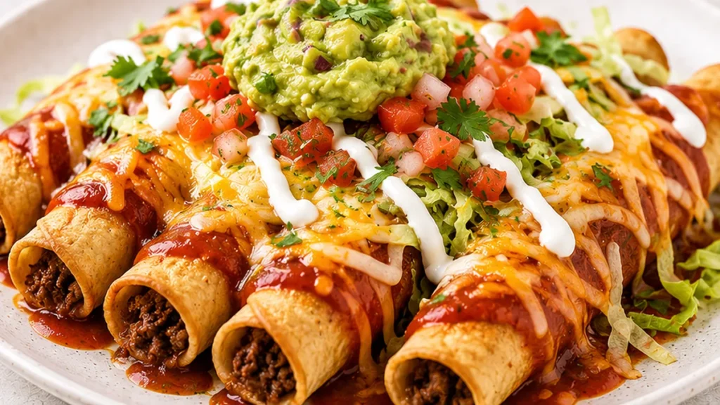 Crispy Taquito Enchiladas Recipe - Taquito enchiladas: Make this easy air fryer recipe in 20 minutes. Crispy taquitos, cheesy, saucy, and topped with your favor