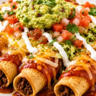 Crispy Taquito Enchiladas Recipe - Taquito enchiladas: Make this easy air fryer recipe in 20 minutes. Crispy taquitos, cheesy, saucy, and topped with your favor