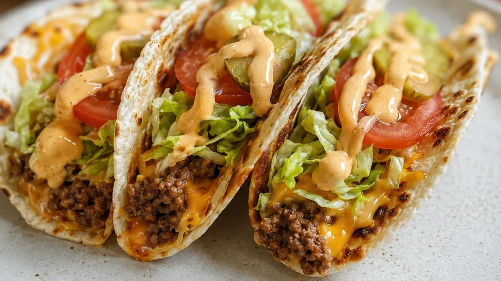 Burger Taco Magic: Air Fryer Big Mac Dream - Burger taco: Try this incredibly easy air fryer recipe for Big Mac-inspired smash burger tacos! Crispy tortillas, j
