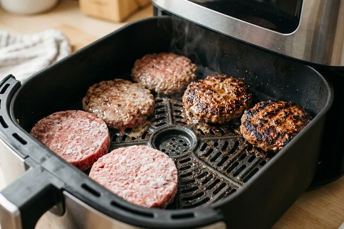 Frozen burgers in air fryer — Frozen Burgers in Air Fryer: Time and Temperature by Thickness