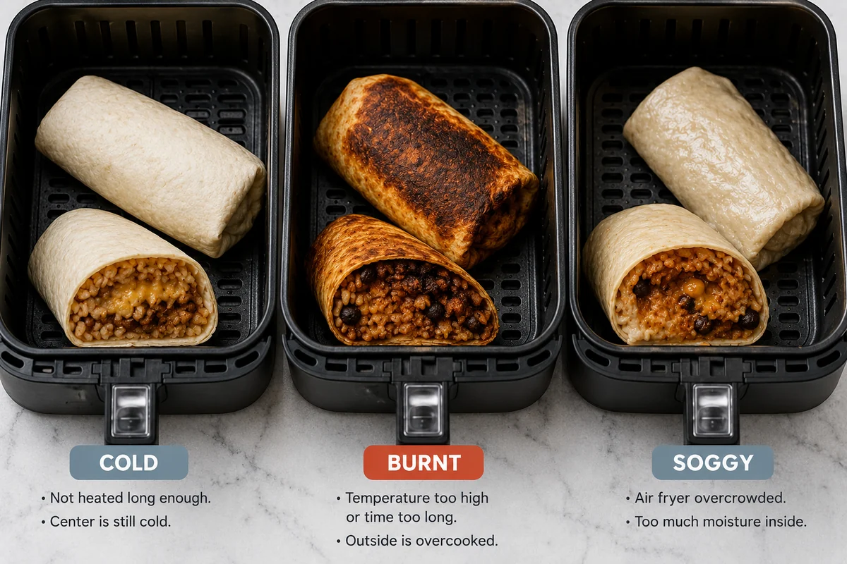 Frozen burritos in air fryer — Troubleshooting: Cold, Burnt, or Soggy Burritos