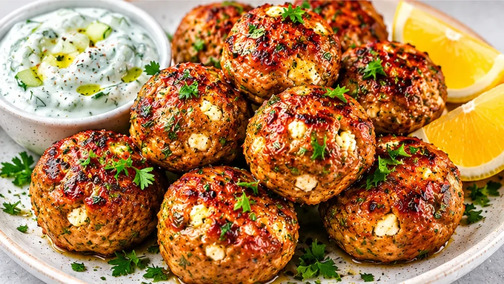 🇬🇷 Viral Greek Meatballs: Feta & Tzatziki Bliss! Greek meatballs: Make the best air fryer recipe in 25 minutes! Juicy, feta-filled meatballs with creamy tzatzik