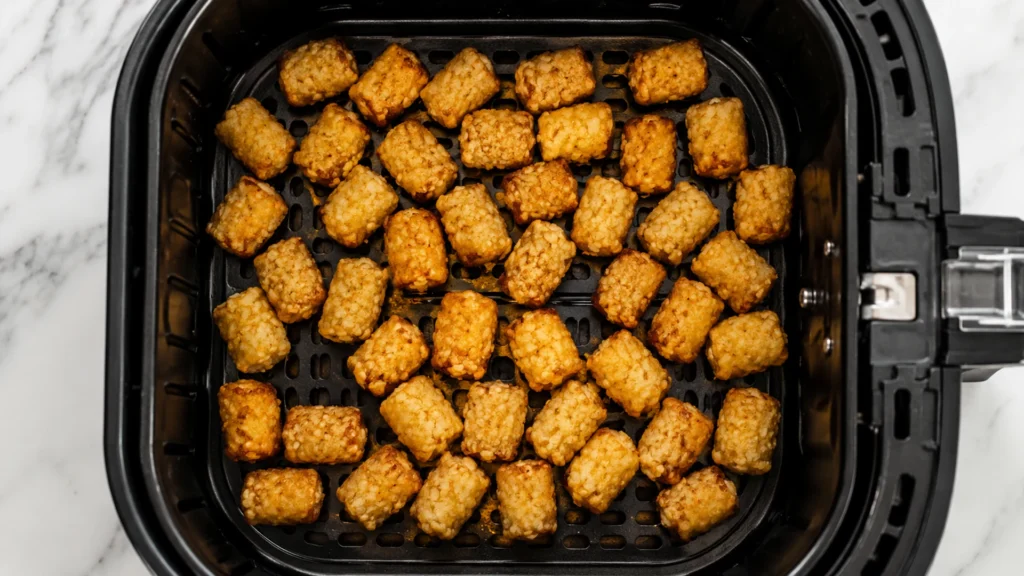 To air fryer tater tots, beautifully styled overhead food photograph
