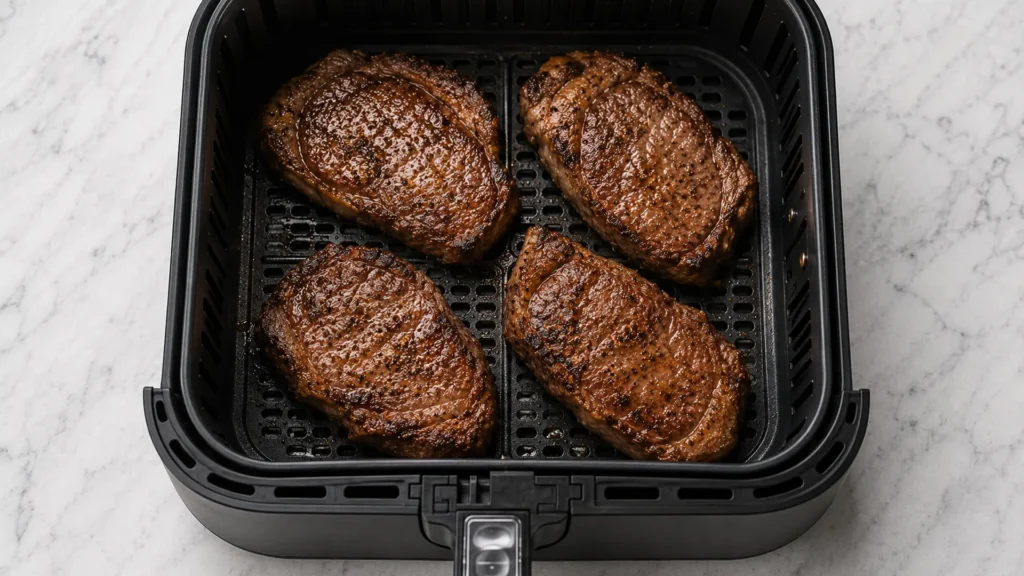 Cooking in an air fryer, beautifully styled overhead food photograph