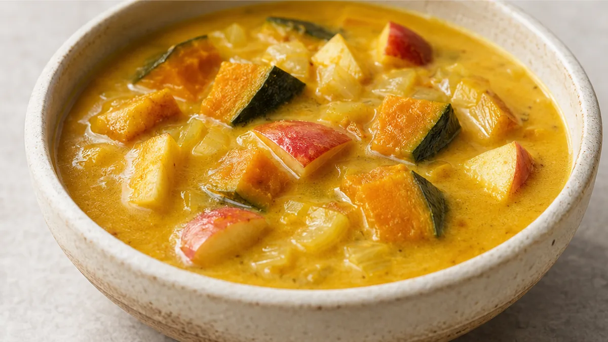 Creamy Kabocha Curry Soup! - kabocha soup - Kabocha soup: savor this creamy coconut curry kabocha squash soup with apple. Perfect for a cozy fall meal, easy to
