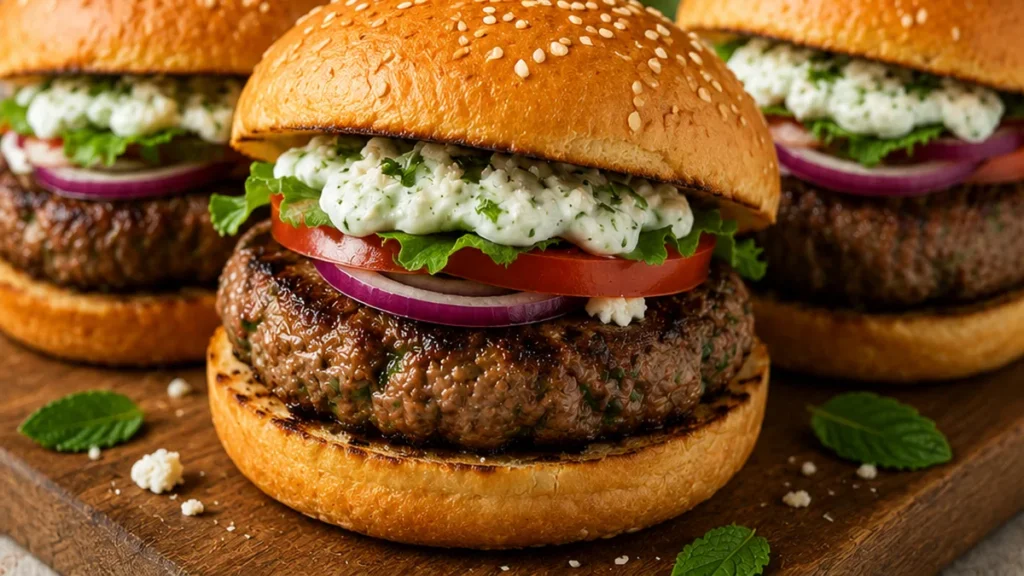 Juicy Air Fryer Lamb Burgers - Lamb burgers: Make the best air fryer lamb burgers with fresh herbs and homemade tzatziki in under 35 minutes. Easy, juicy, and f