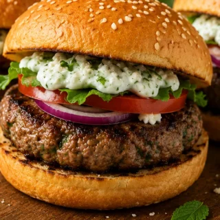 Juicy Air Fryer Lamb Burgers - Lamb burgers: Make the best air fryer lamb burgers with fresh herbs and homemade tzatziki in under 35 minutes. Easy, juicy, and f