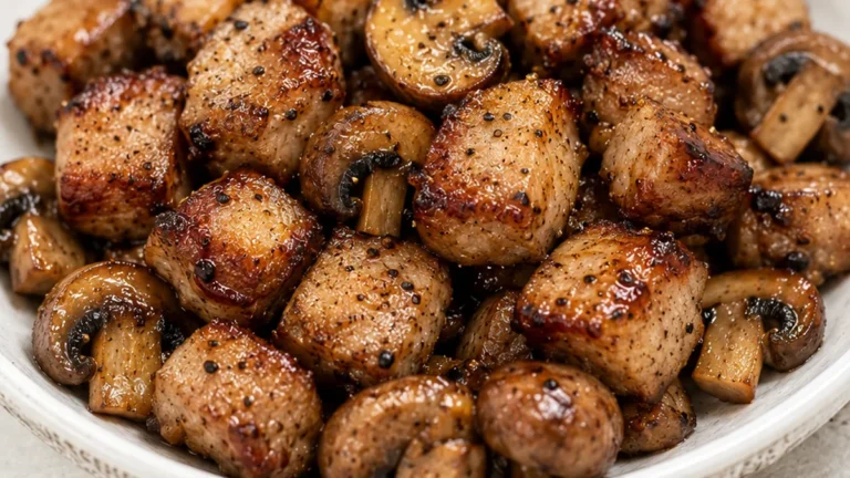 Crispy Pork Bites with Mushrooms