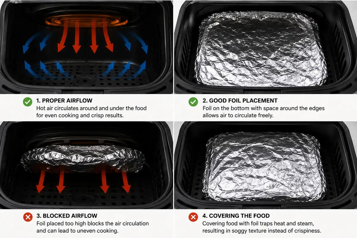 Why Placement Matters: Airflow and the Element Put aluminum foil in an air fryer — Why Placement Matters: Airflow and the Element