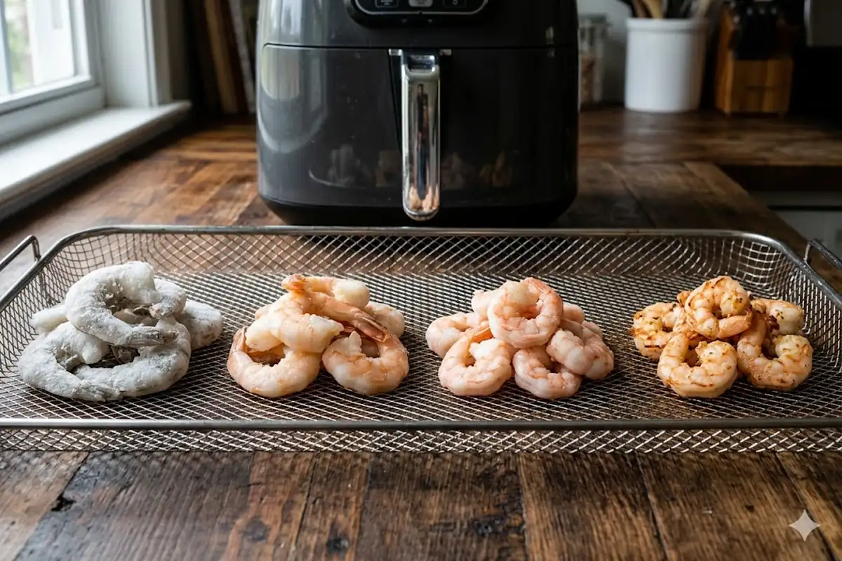 Shrimp in air fryer frozen — Size changes everything: a time chart by count