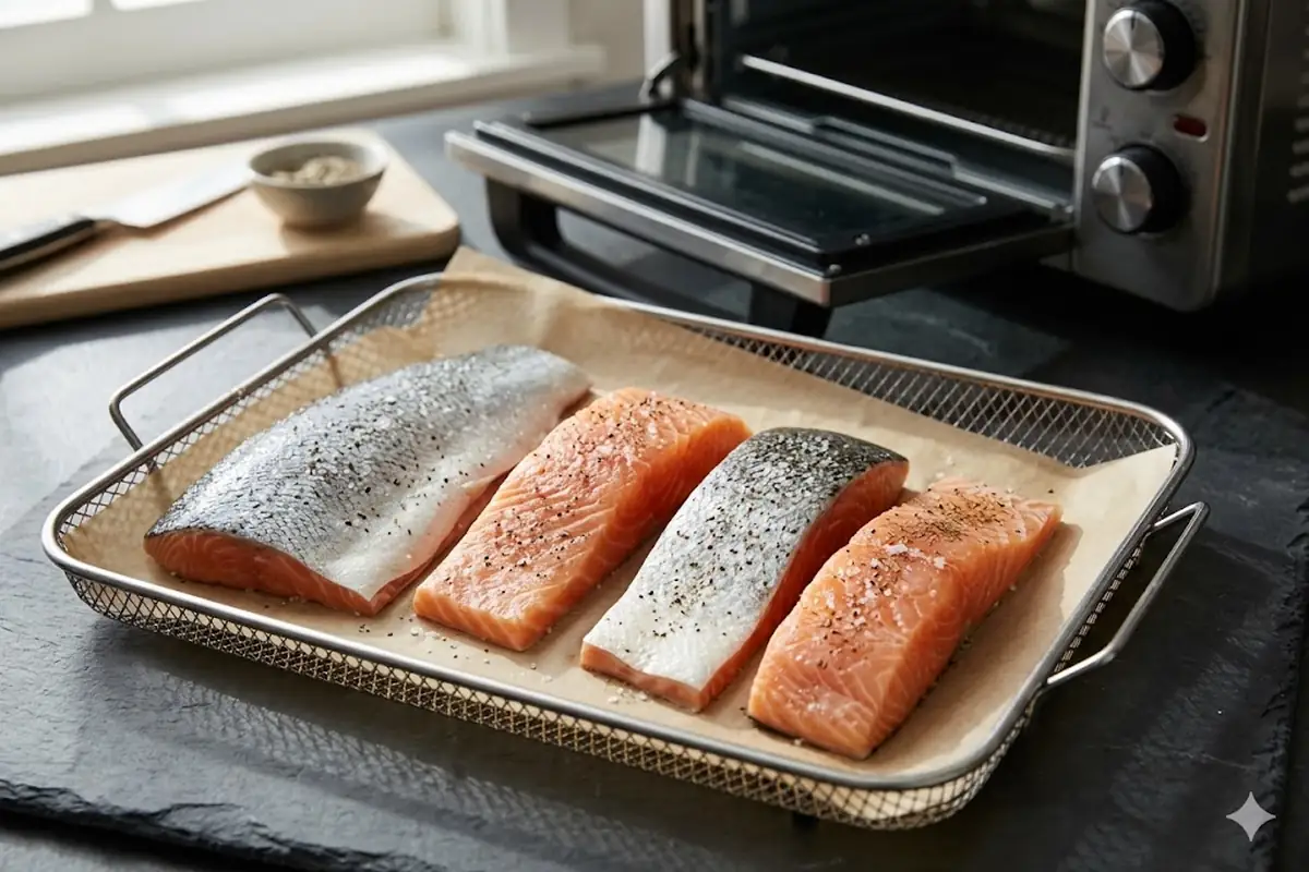 To cook salmon in air fryer — Skin-on, skin-off, and whether to flip
