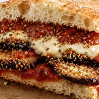 Crispy Vegan Eggplant Parm Sandwich! Vegan eggplant parm: master this crispy, cheesy sandwich in your air fryer. Quick to make, it's a fantastic plant-based mea
