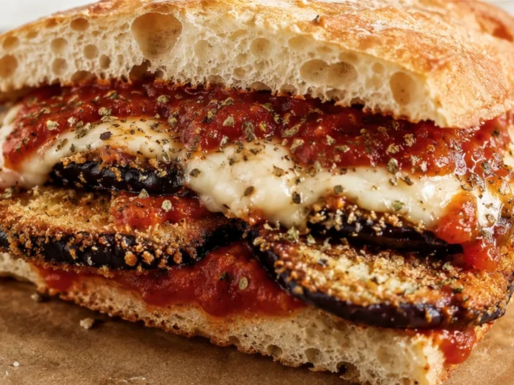 Crispy Vegan Eggplant Parm Sandwich!