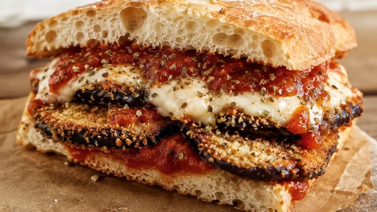 Crispy Vegan Eggplant Parm Sandwich!