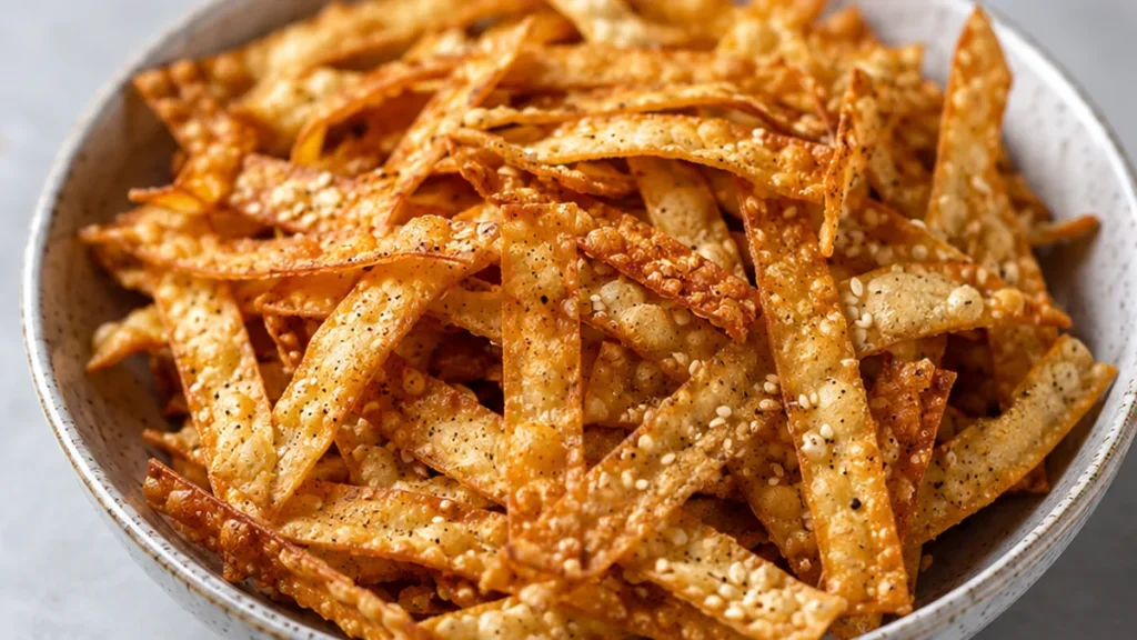 Crispy Air Fryer Wonton Strips for Salads - Wonton strips: cook these crispy, golden air-fried delights in minutes. Perfect for adding an amazing crunch to sala