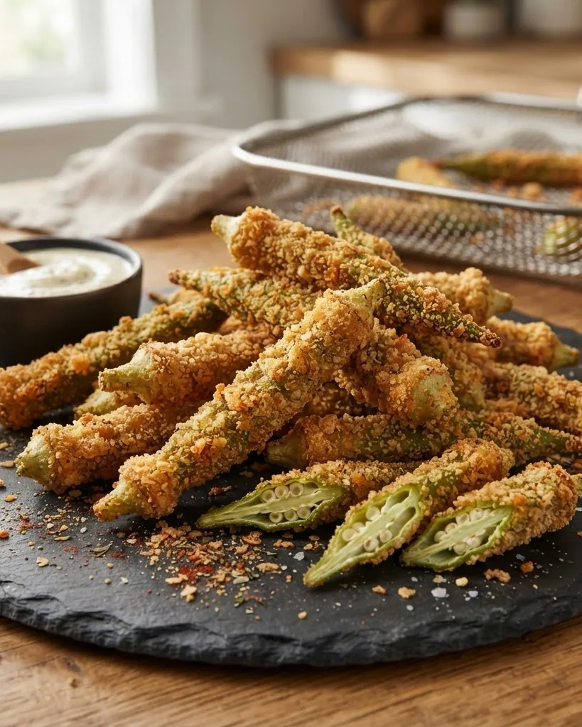 Detail view of why frozen okra turns slimy, and the chemistry that stops it cold