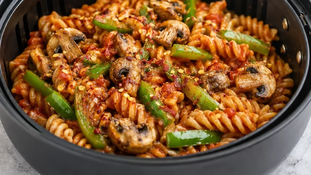 Air Fryer Pasta: No-Boil Baked Wonder! Air Fryer pasta: bake this no-boil, one-pan pasta with rich red sauce and vegetables. Master a quick, delicious weeknight