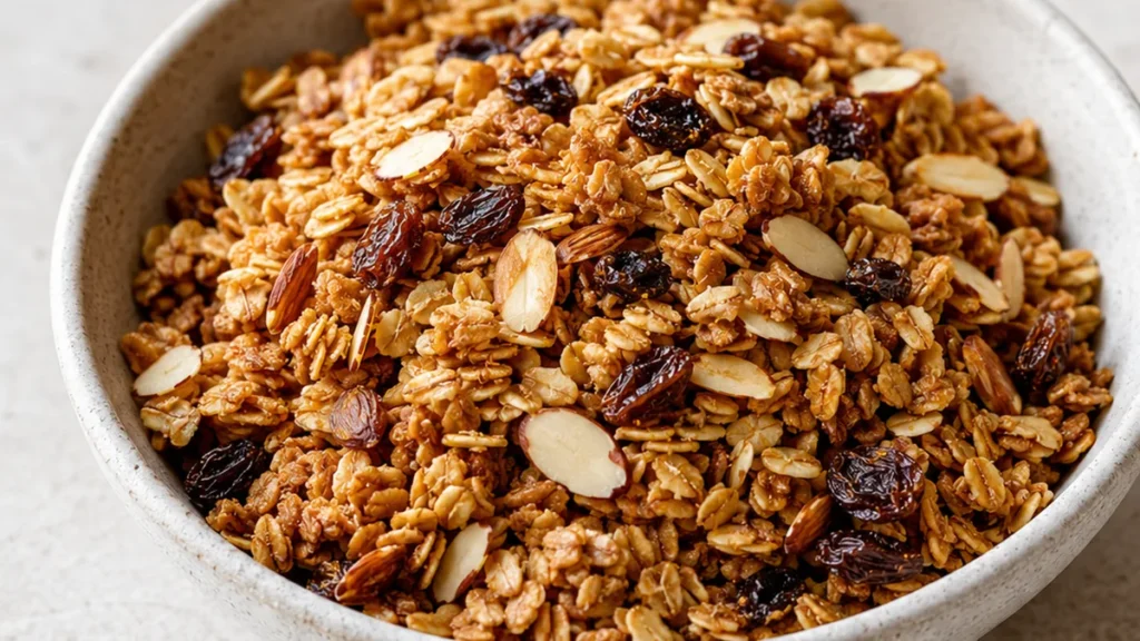 Crunchy Almond Granola: Morning Game Changer! Almond granola: bake this crunchy, flavorful breakfast in your air fryer. Perfect for a quick, healthy, and delici
