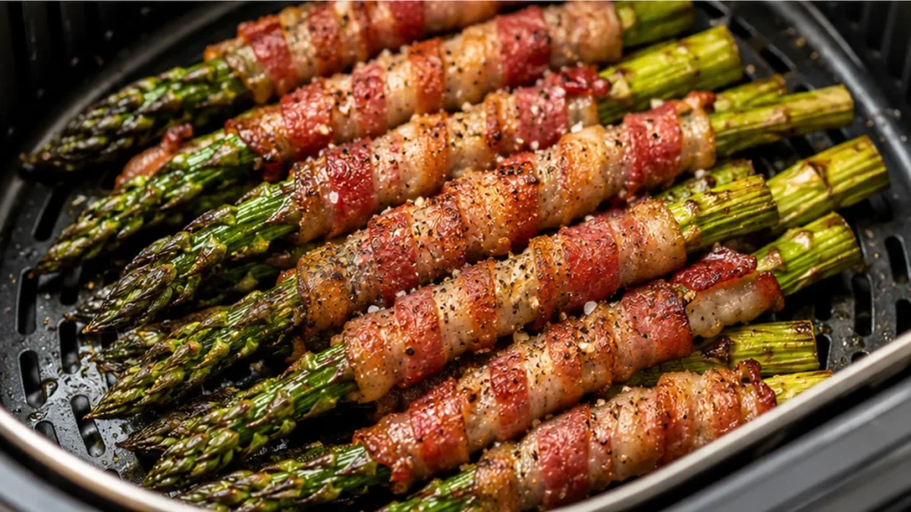 Crispy Bacon-Wrapped Asparagus in Air Fryer - bacon asparagus - Bacon asparagus: air fry this simple, savory side dish with perfectly crisp bacon and tender asp