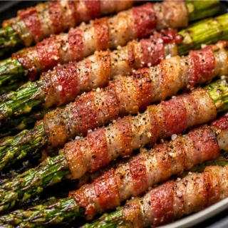 Crispy Bacon-Wrapped Asparagus in Air Fryer - bacon asparagus - Bacon asparagus: air fry this simple, savory side dish with perfectly crisp bacon and tender asp