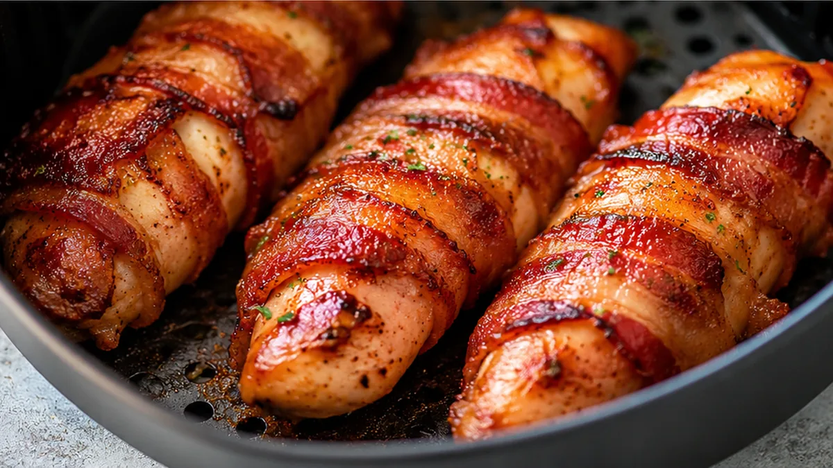 " Crispy Bacon-Wrapped Chicken: Air Fryer Magic! " - bacon wrapped chicken - Bacon wrapped chicken: master this delicious and crispy air fryer recipe. Juicy chi