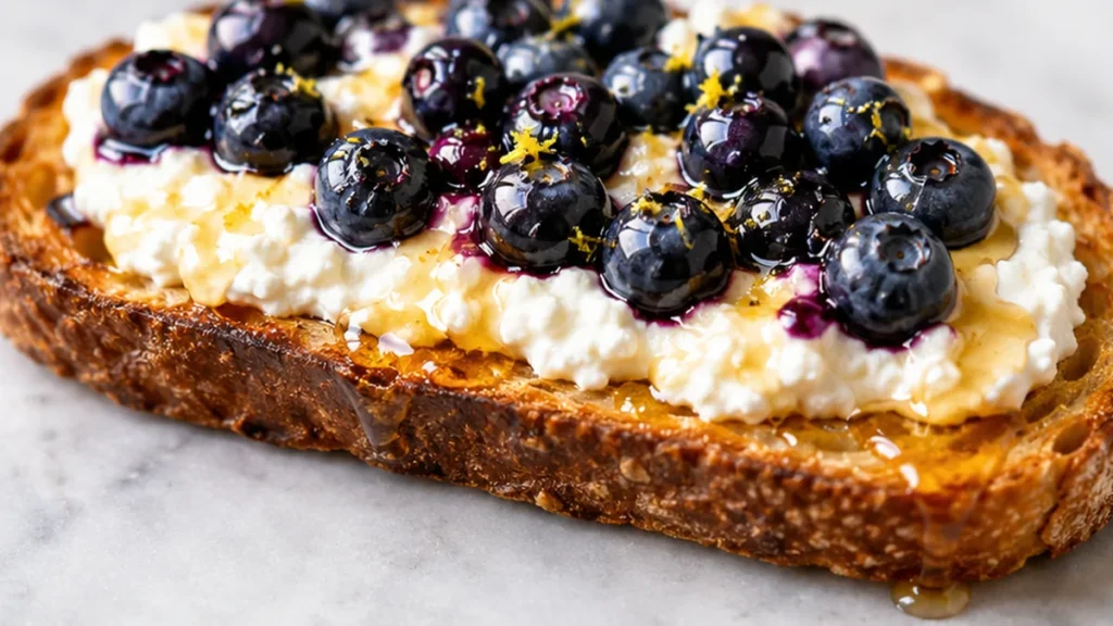 Crispy Air Fryer Blueberry Cottage Cheese Toast - blueberry toast - Blueberry toast: whip up this quick and easy air fryer recipe in under 10 minutes. Perfect f