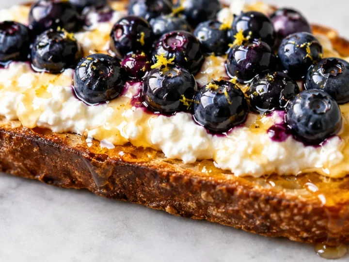 Crispy Air Fryer Blueberry Cottage Cheese Toast
