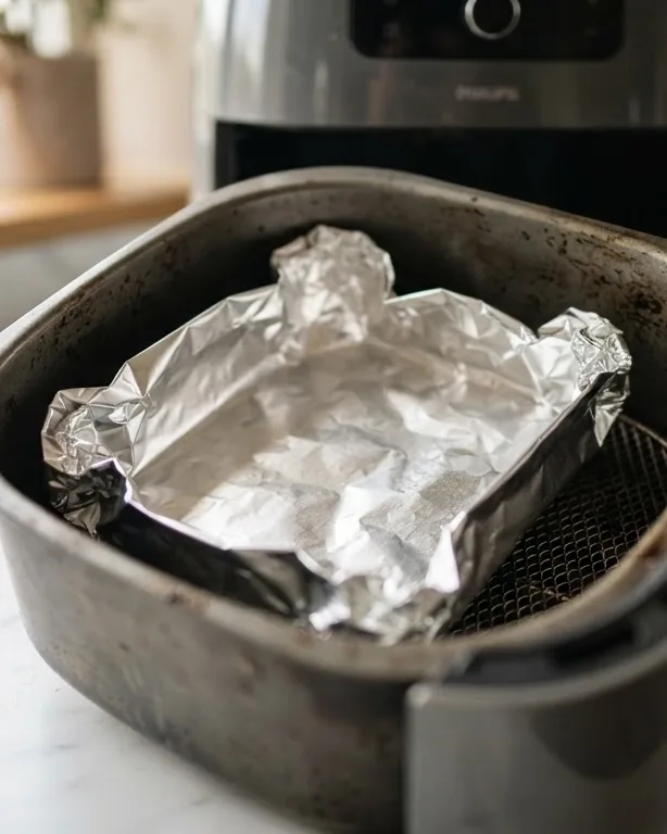 Close-up illustrating why Foil Is Safe in an Air Fryer but Not a Microwave