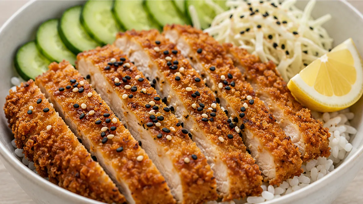 crispy Air Fryer Chicken Katsu Bowl! Chicken Katsu: Make this incredibly crispy air fryer chicken katsu rice bowl in under 30 minutes. A healthy, delicious, and