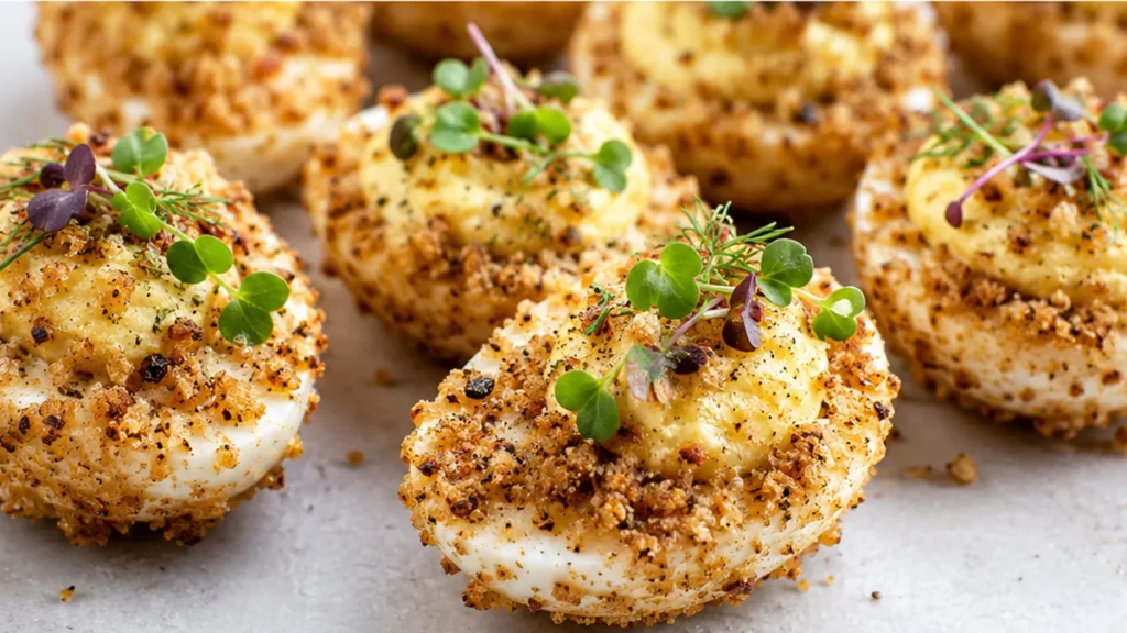Crispy Keto Deviled Eggs: Air Fryer Magic! Deviled eggs: craft these crispy, keto-friendly deviled eggs in your air fryer for a unique appetizer or snack. Perfe