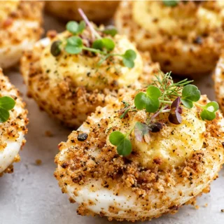 Crispy Keto Deviled Eggs: Air Fryer Magic! Deviled eggs: craft these crispy, keto-friendly deviled eggs in your air fryer for a unique appetizer or snack. Perfe