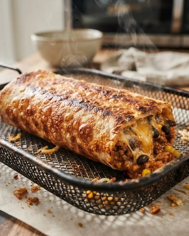 Close-up illustrating why the air fryer beats the microwave for frozen burritos