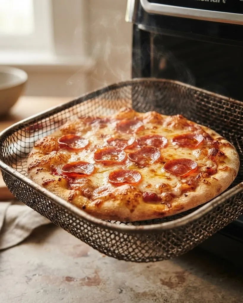 Close-up illustrating why frozen pizza behaves like a reheat, not a raw bake