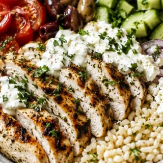 Juicy Greek Chicken Bowls - Greek Chicken Bowls: make these bright, juicy chicken bowls with homemade tzatziki for a healthy, satisfying meal in under an hour.