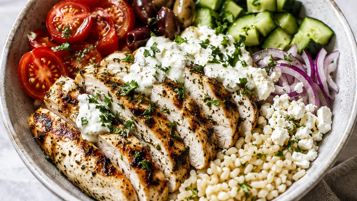 Juicy Greek Chicken Bowls - Greek Chicken Bowls: make these bright, juicy chicken bowls with homemade tzatziki for a healthy, satisfying meal in under an hour.
