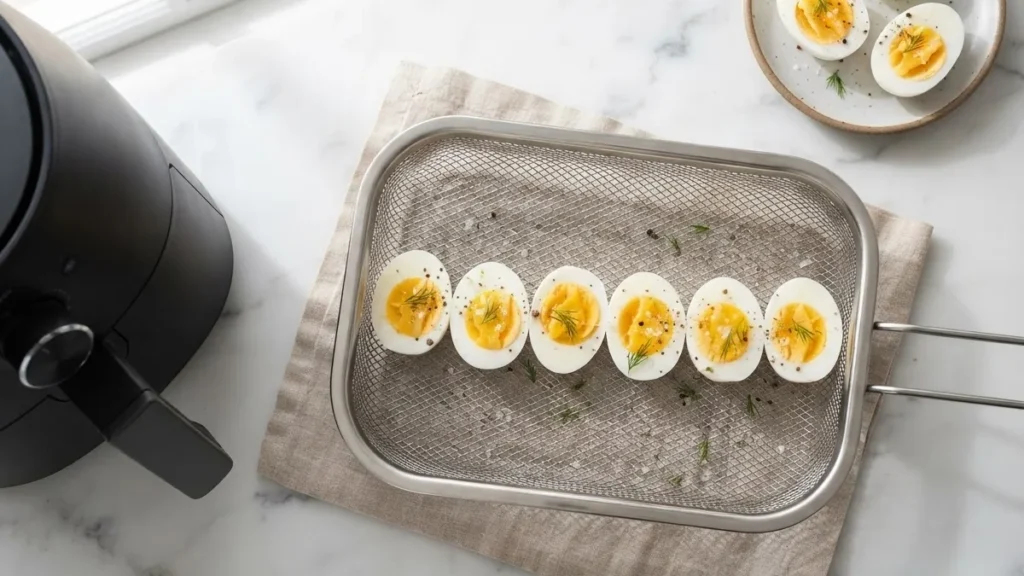 Editorial photo of hard boiled eggs air fryer