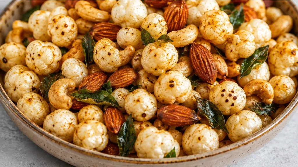 Crispy Air Fryer Makhana & Nuts Snack - roasted makhana - Roasted makhana: whip up this crispy air fryer snack seasoned with Indian spices. A quick, healthy, an