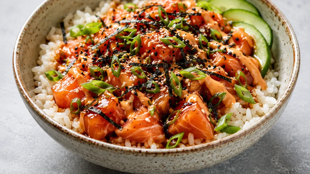 Spicy Salmon Sushi Bowls: Easy & Quick! Spicy Salmon Sushi Bowls: cook perfectly crispy air-fried salmon for a quick and satisfying meal. Easy to assemble, burs
