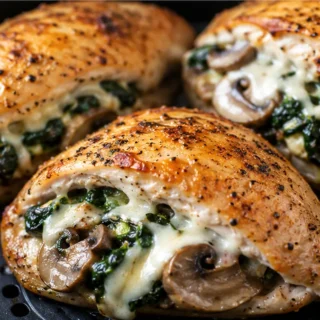 Air Fryer Stuffed Chicken - Stuffed chicken: craft juicy, flavorful breasts in your air fryer. Packed with spinach, mushrooms, and mozzarella for a quick, healt